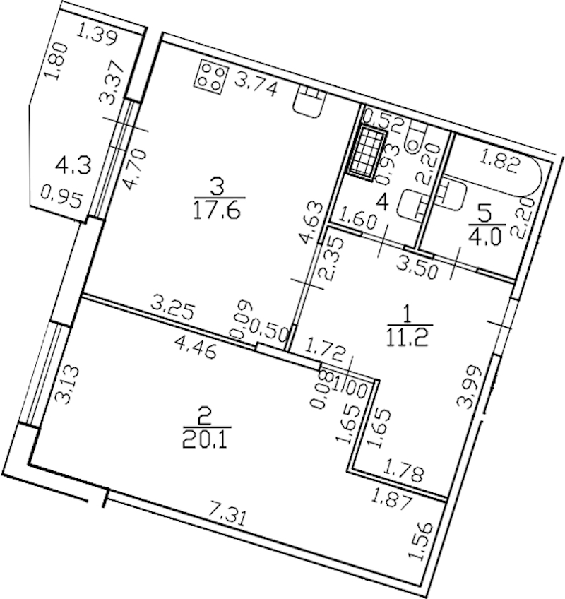 1-комнатная квартира 57.3 м², 6/6 эт., ЖК «Lotos club»